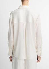Stretch-Silk Button-Front Blouse in Long Sleeve | VINCE Women