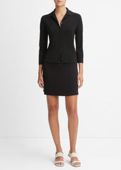 Three-Quarter-Sleeve Button-Front Polo Top in Long Sleeve | VINCE Women
