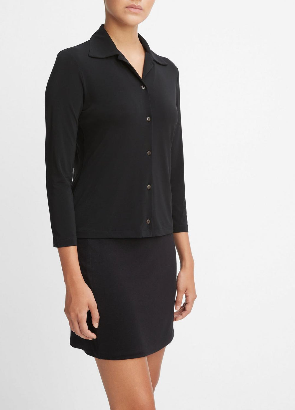 Three-Quarter-Sleeve Button-Front Polo Top in Long Sleeve | VINCE Women
