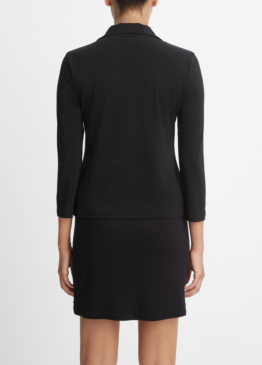 Three-Quarter-Sleeve Button-Front Polo Top in Long Sleeve | VINCE Women