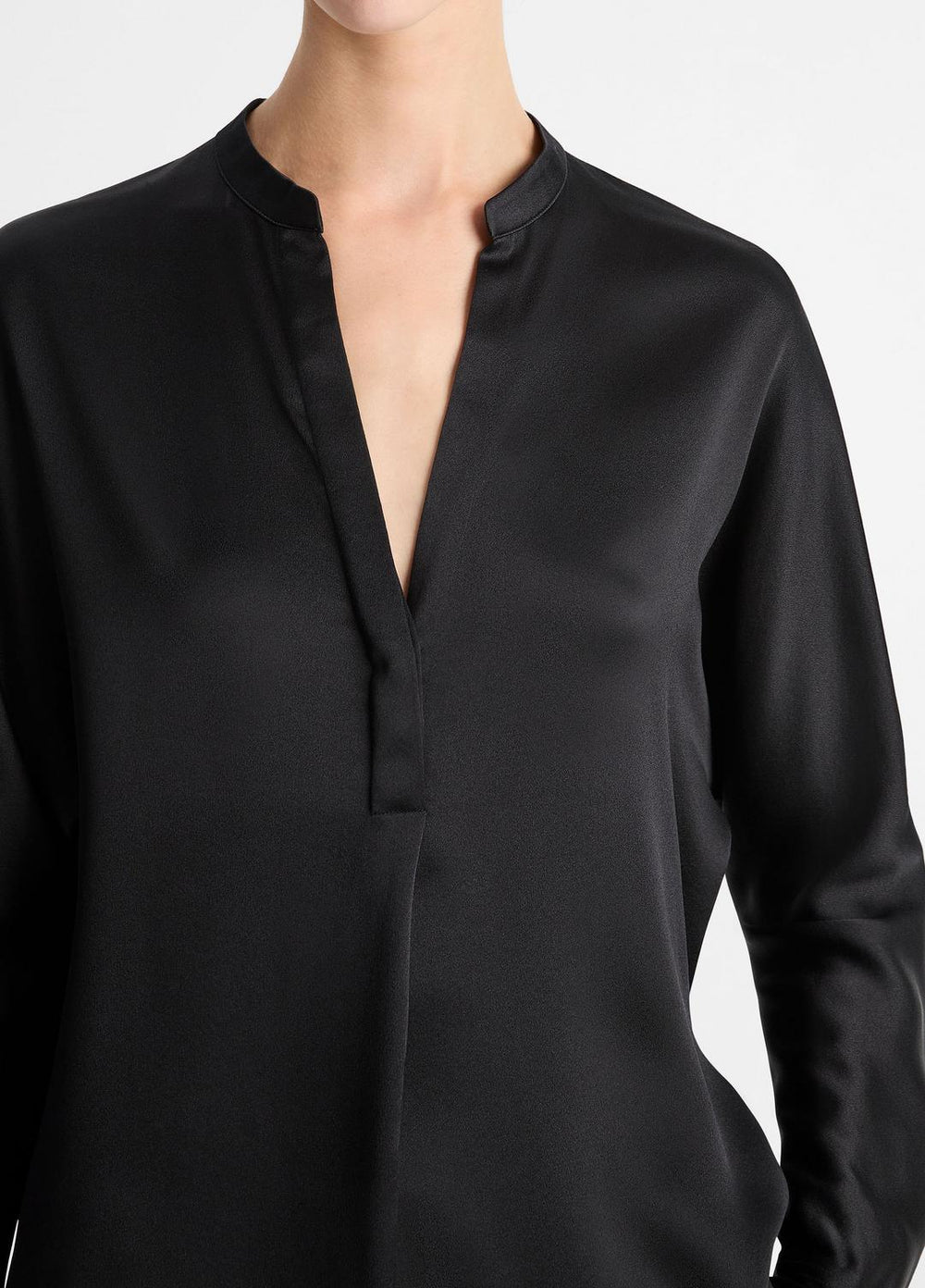 Silk Satin Band-Collar Blouse in Long Sleeve | VINCE Women