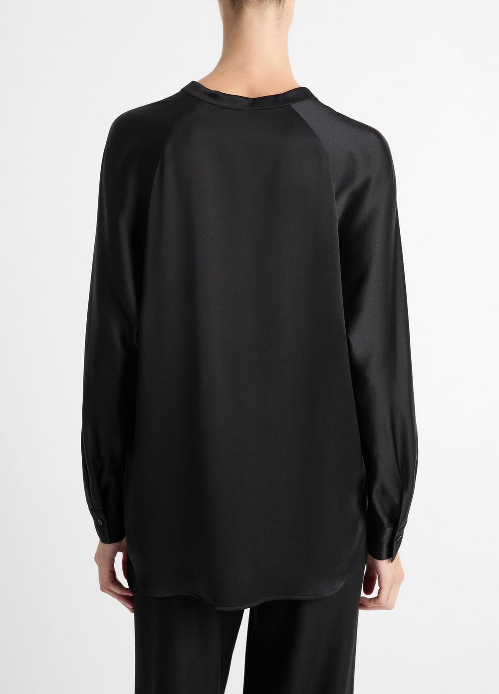Silk Satin Band-Collar Blouse in Long Sleeve | VINCE Women