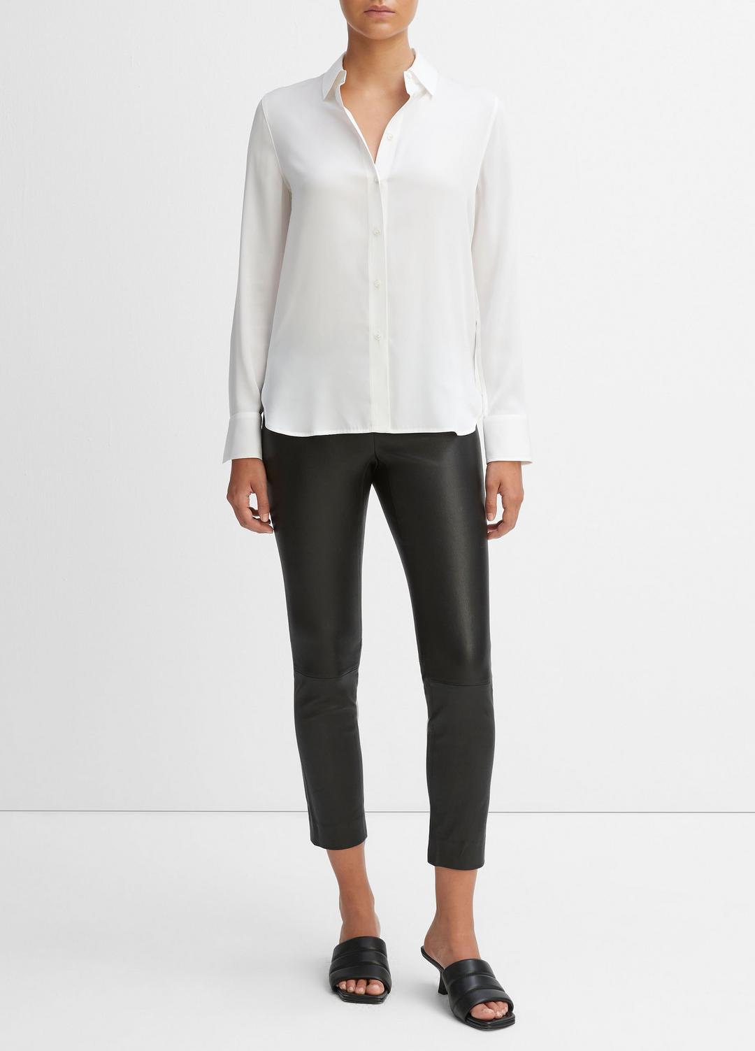Slim Fitted Stretch-Silk Blouse in Long Sleeve | VINCE Women