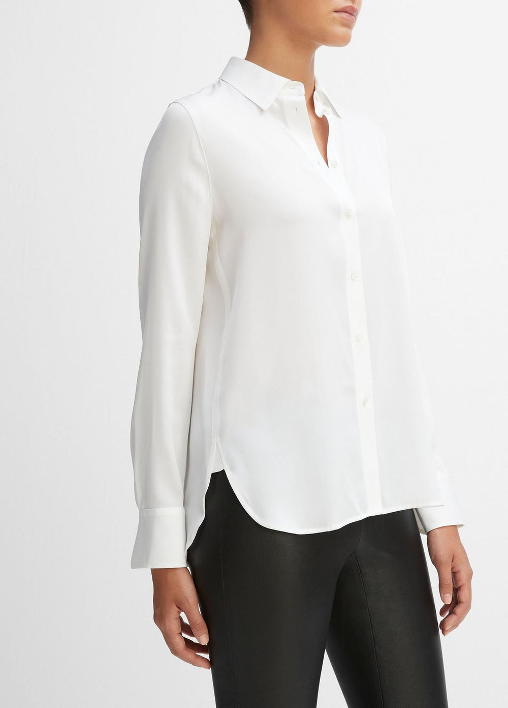 Slim Fitted Stretch-Silk Blouse in Long Sleeve | VINCE Women