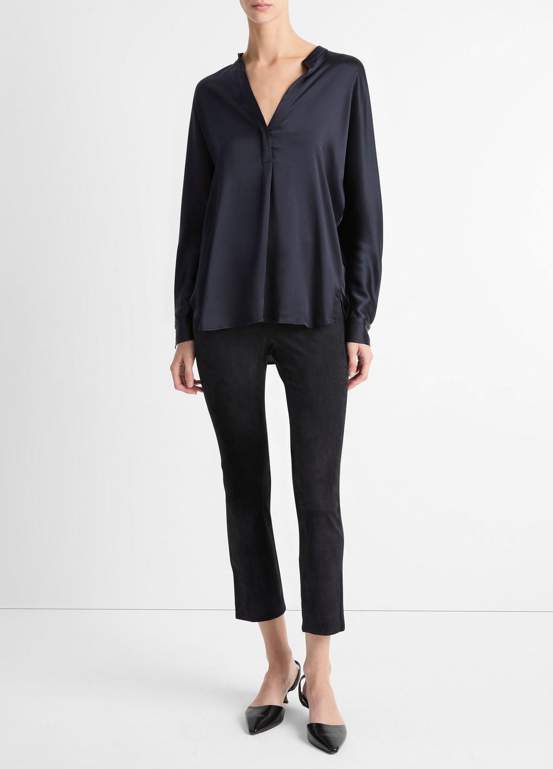 Silk Satin Band-Collar Blouse in Long Sleeve | VINCE Women