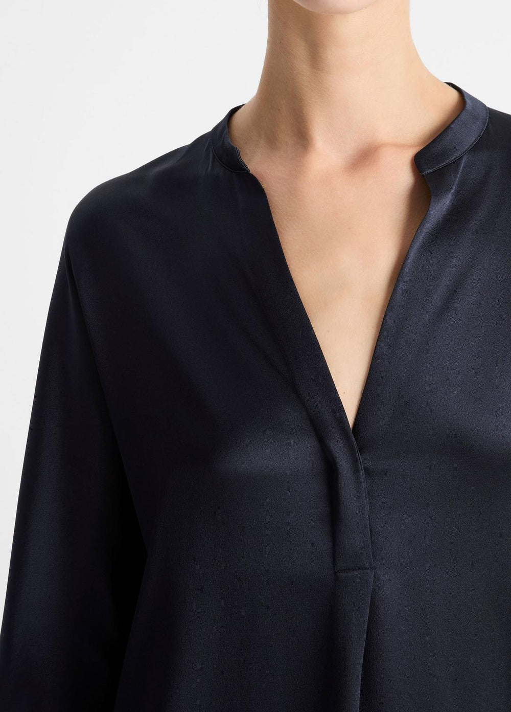 Silk Satin Band-Collar Blouse in Long Sleeve | VINCE Women