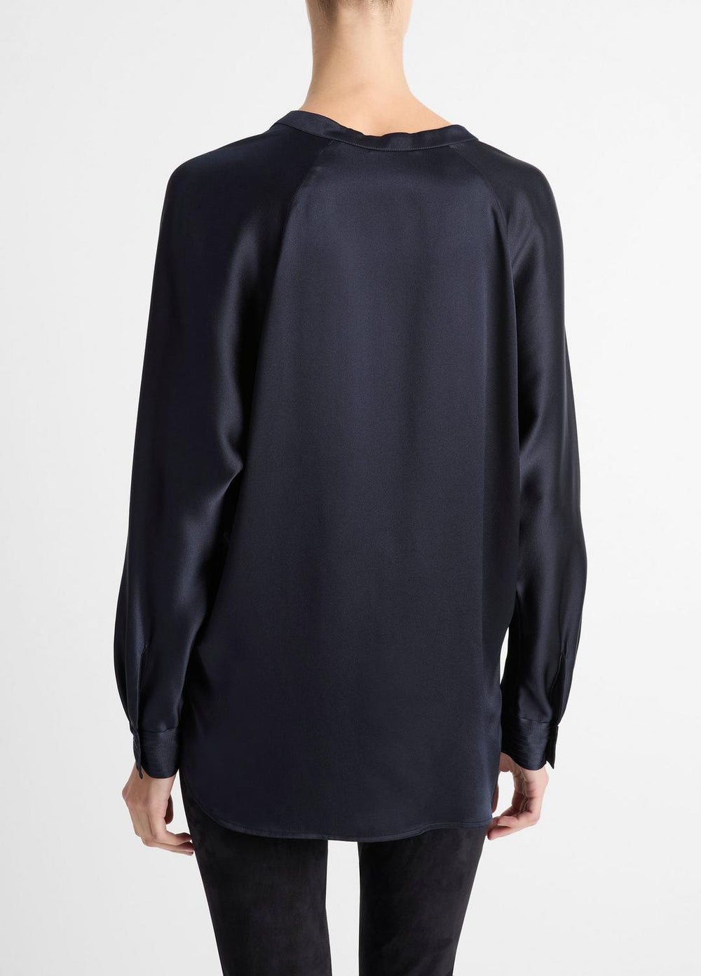 Silk Satin Band-Collar Blouse in Long Sleeve | VINCE Women