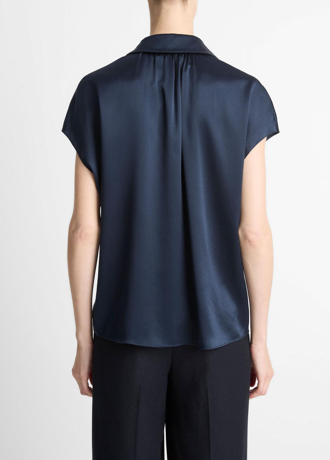 Silk Cap-Sleeve Ruched-Back Blouse in Short Sleeve | VINCE Women