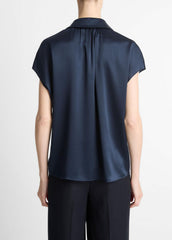 Silk Cap-Sleeve Ruched-Back Blouse in Short Sleeve | VINCE Women