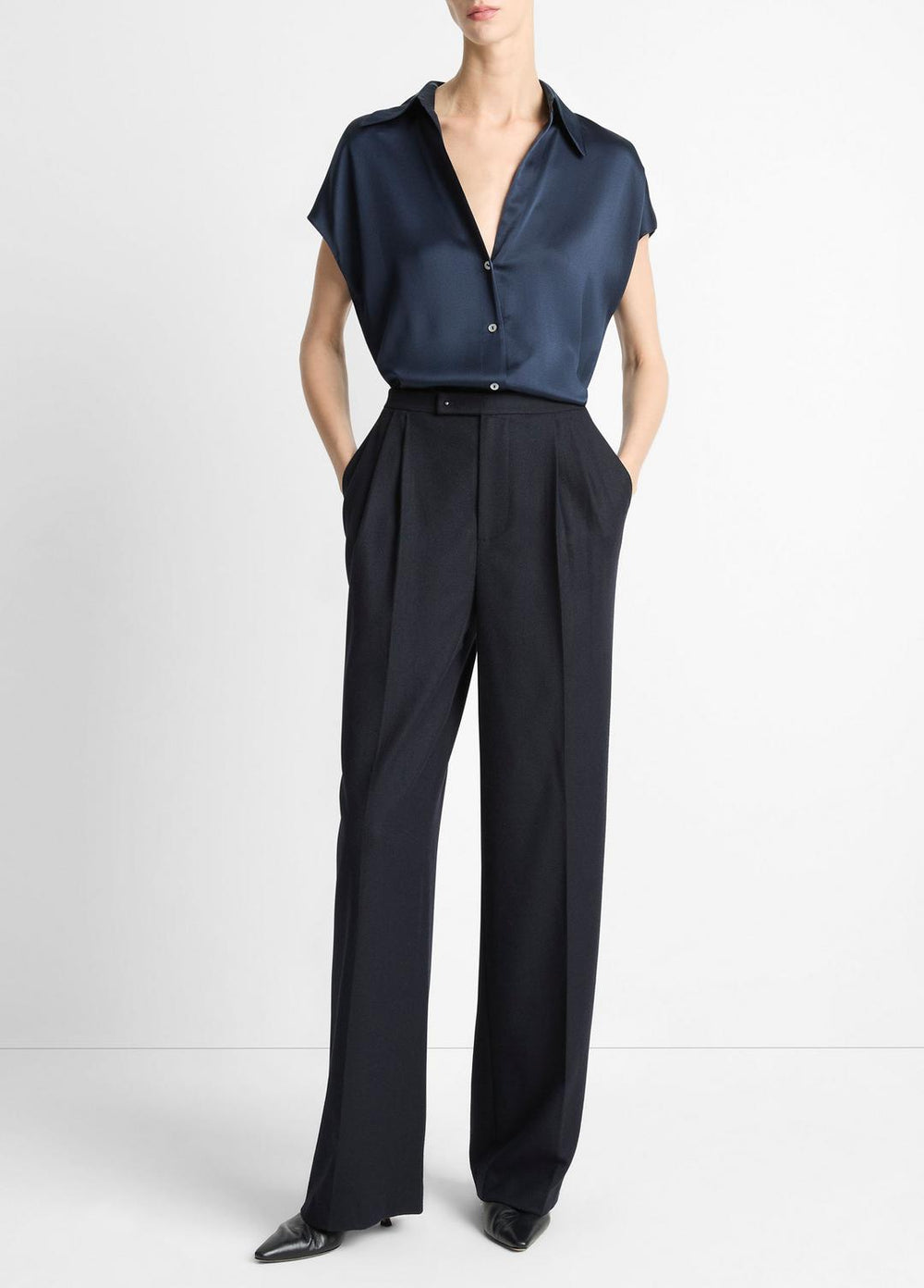 Silk Cap-Sleeve Ruched-Back Blouse in Short Sleeve | VINCE Women
