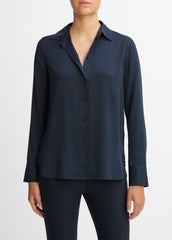 Slim Fitted Stretch-Silk Blouse in Long Sleeve | VINCE Women