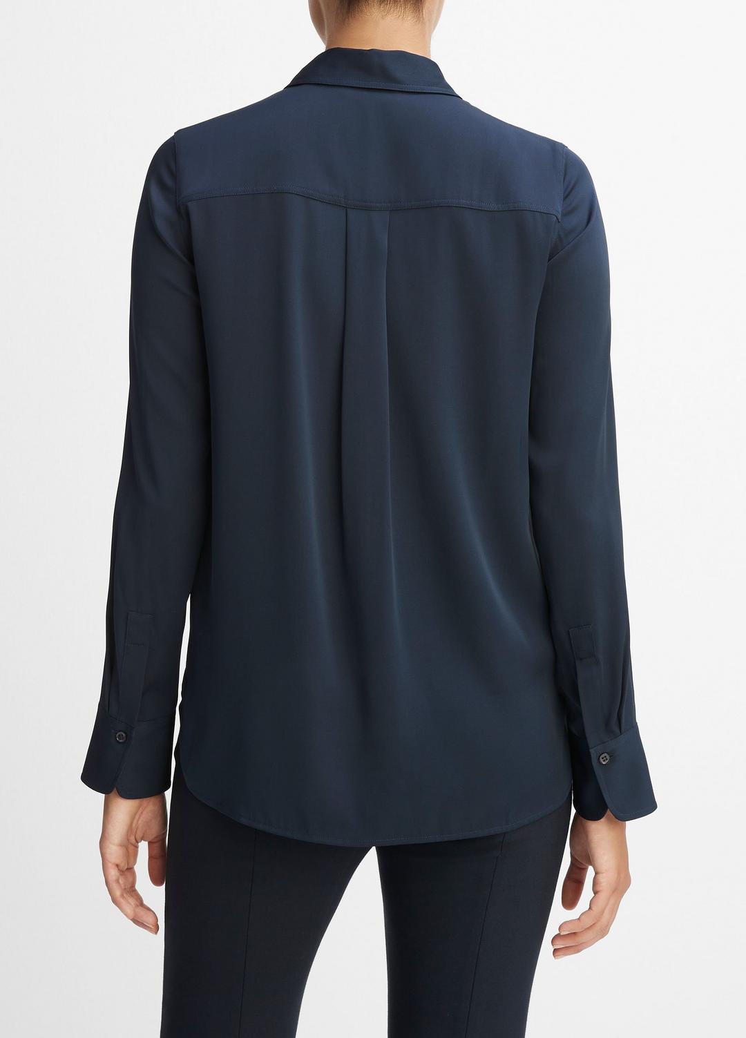 Slim Fitted Stretch-Silk Blouse in Long Sleeve | VINCE Women