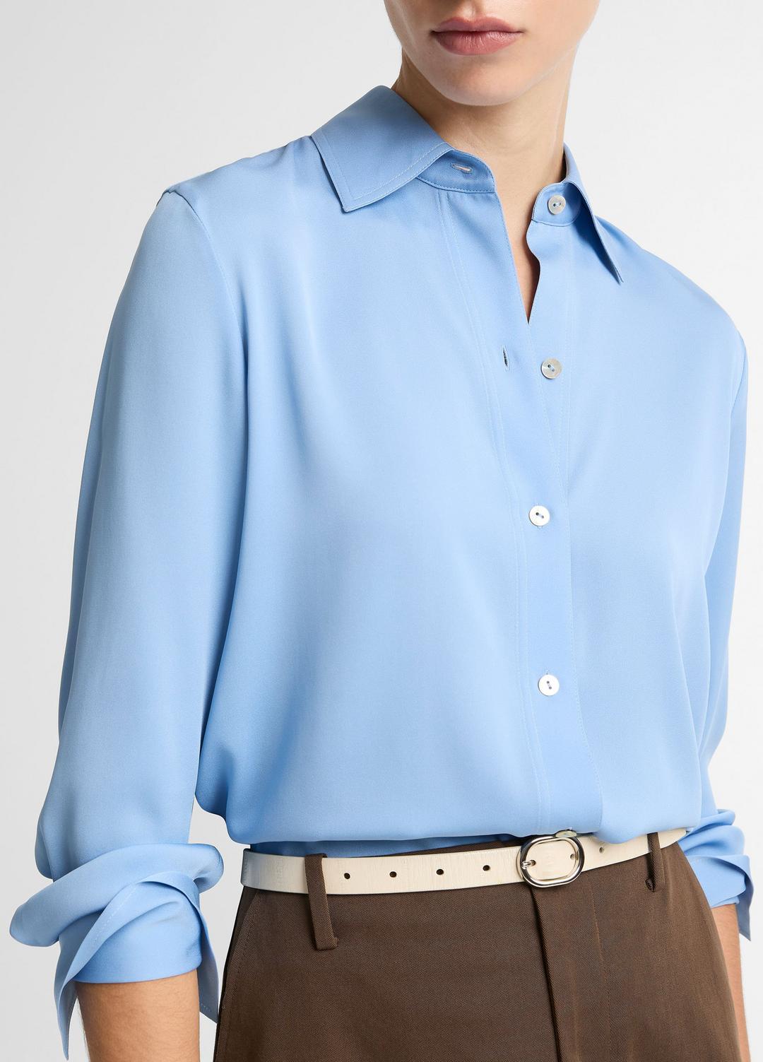 Stretch-Silk Button-Front Blouse in Long Sleeve | VINCE Women