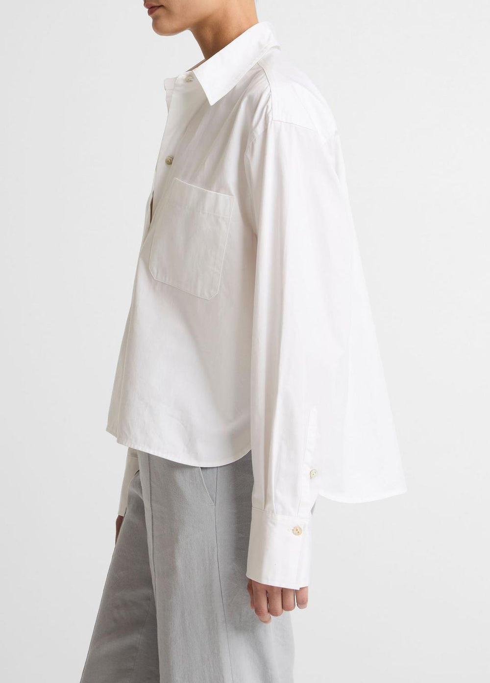 Cotton Cropped Button-Front Shirt  in Long Sleeve | VINCE Women