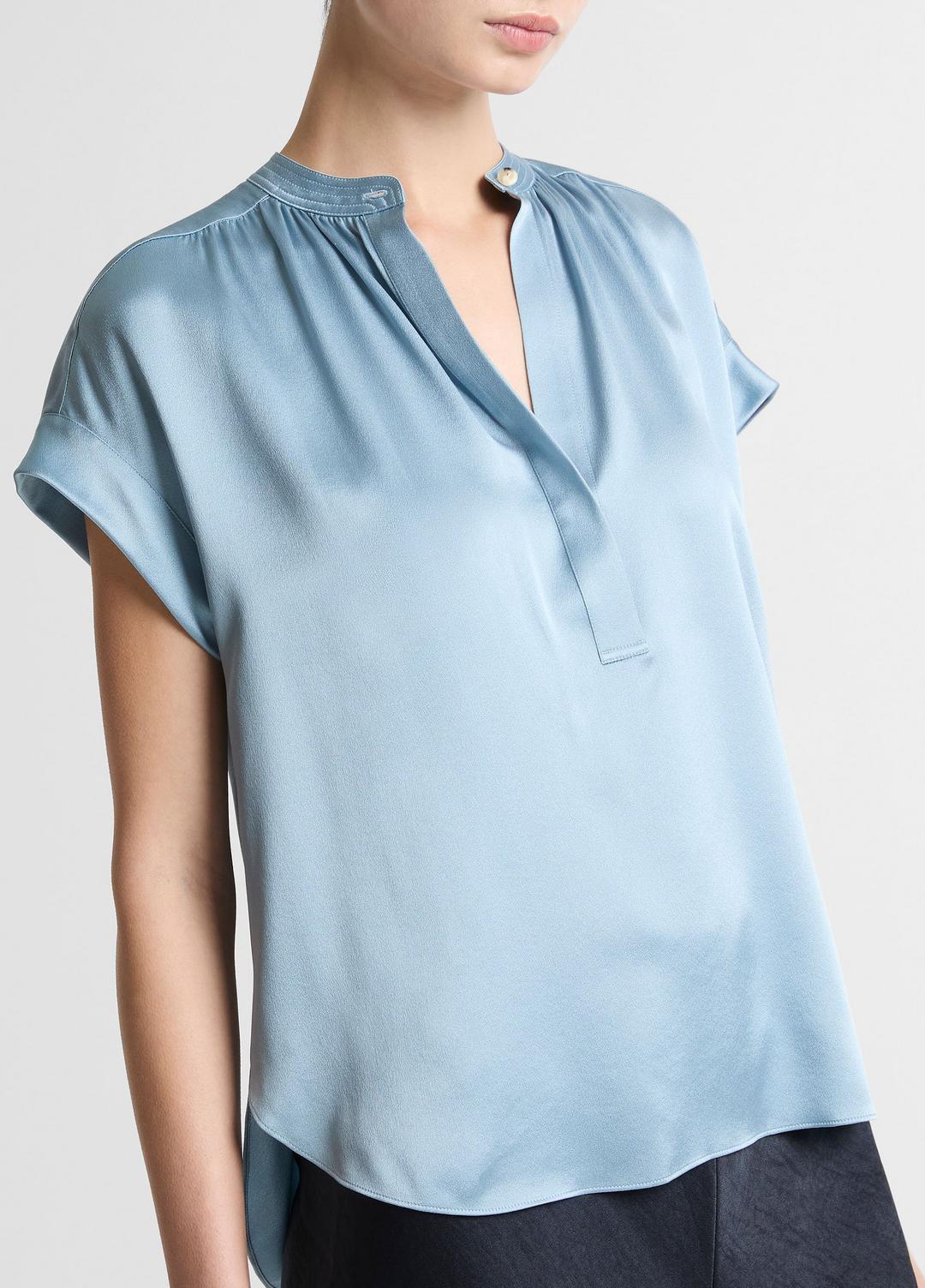 Silk Gathered Cap-Sleeve Blouse in Short Sleeve | VINCE Women