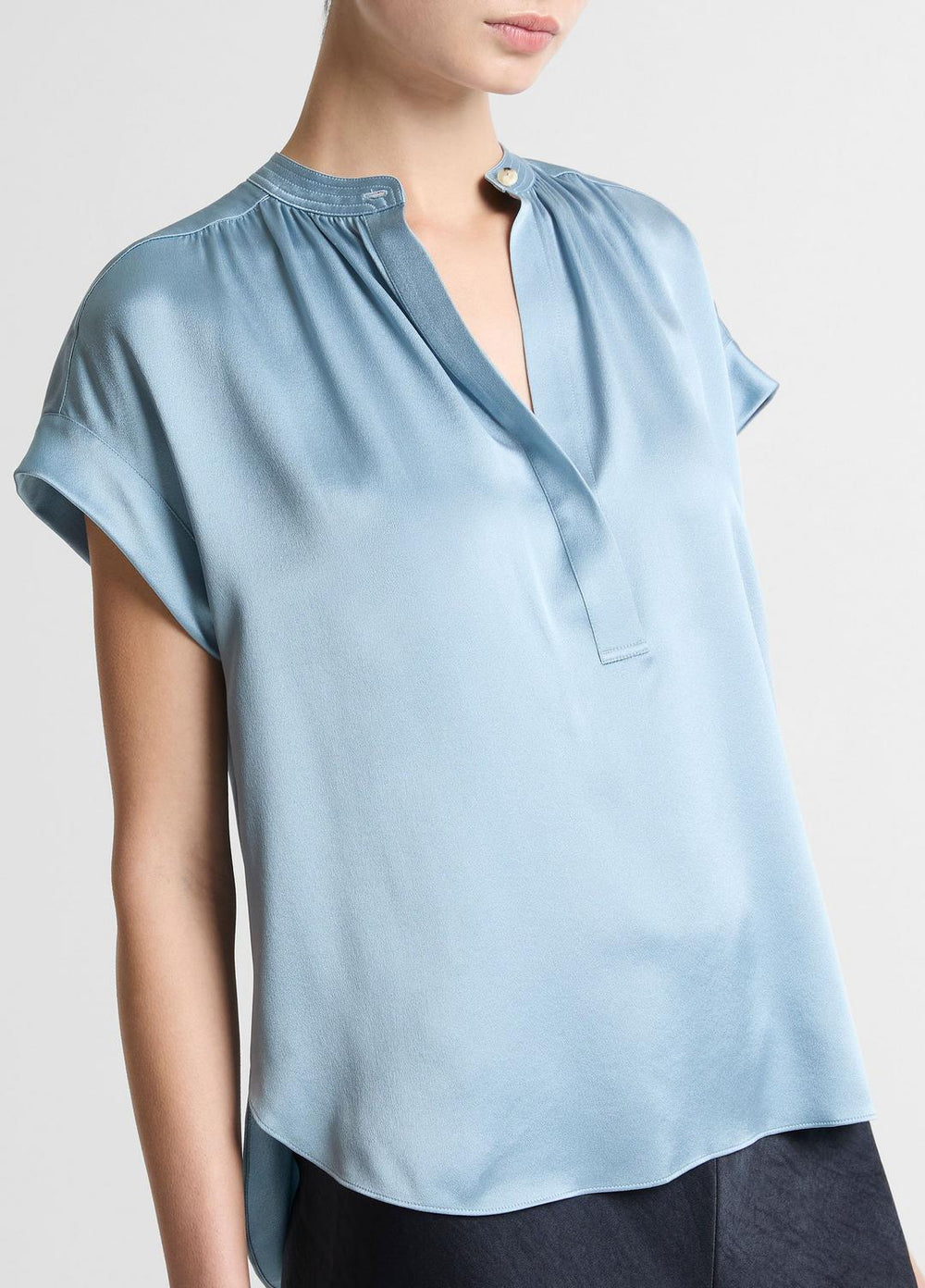 Silk Gathered Cap-Sleeve Blouse in Short Sleeve | VINCE Women