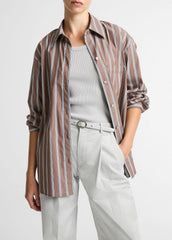 Striped Cotton-Blend Button-Front Shirt in Long Sleeve | VINCE Women