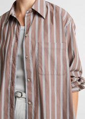 Striped Cotton-Blend Button-Front Shirt in Long Sleeve | VINCE Women