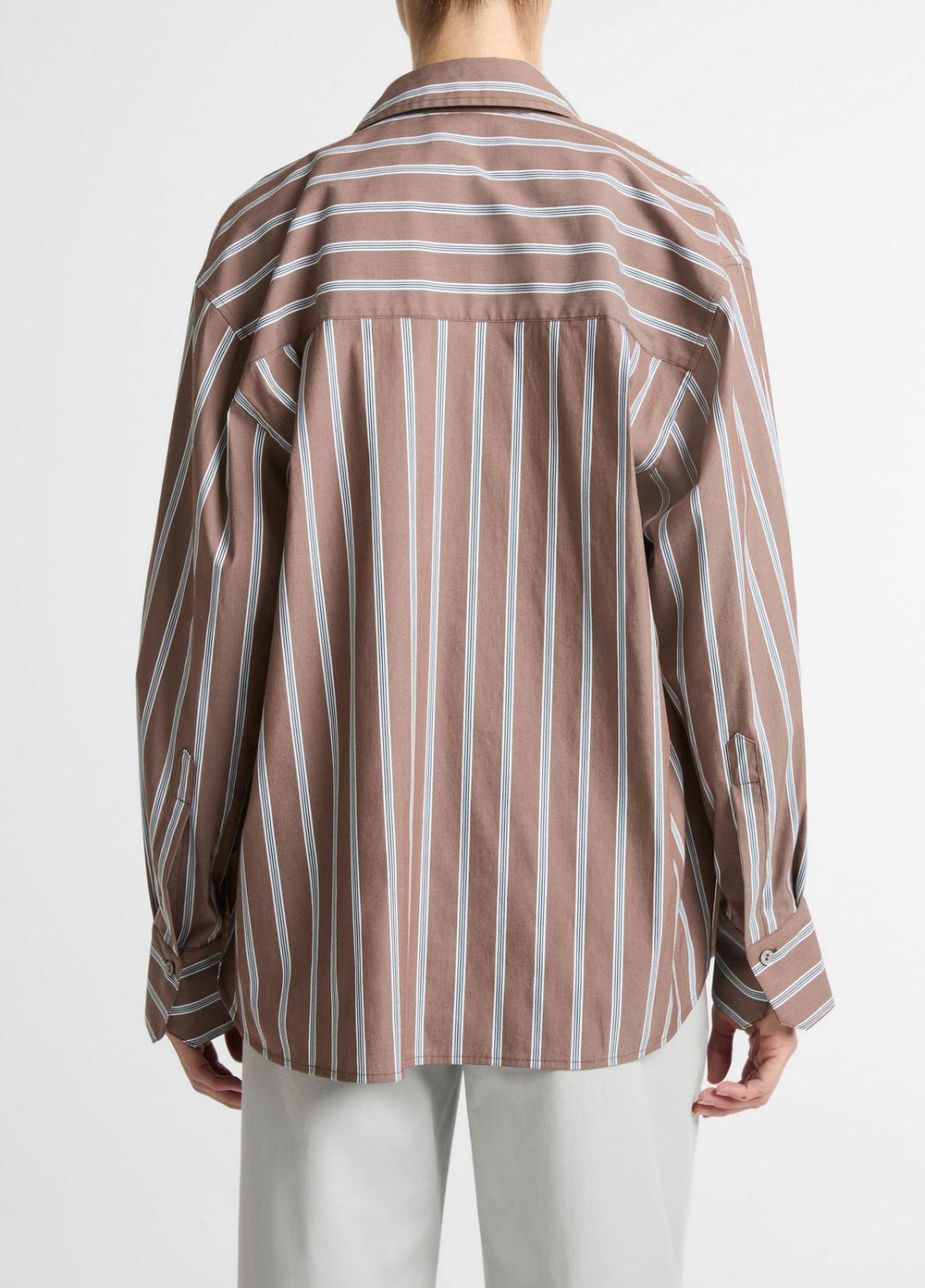 Striped Cotton-Blend Button-Front Shirt in Long Sleeve | VINCE Women