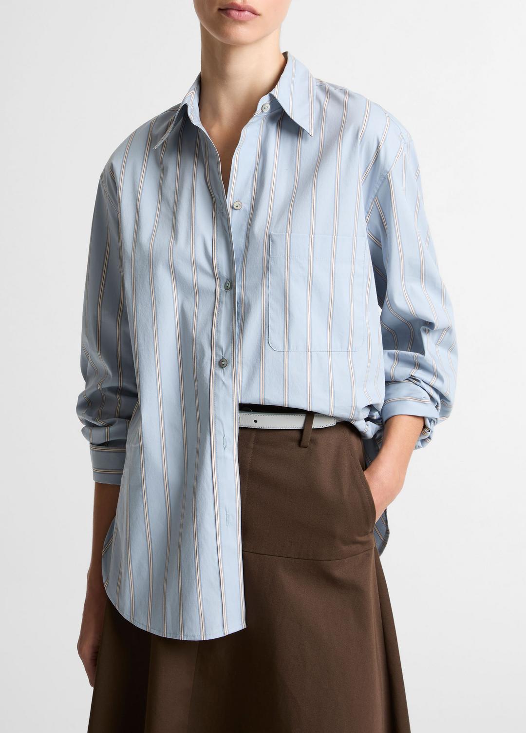 Striped Cotton-Blend Button-Front Shirt in Long Sleeve | VINCE Women