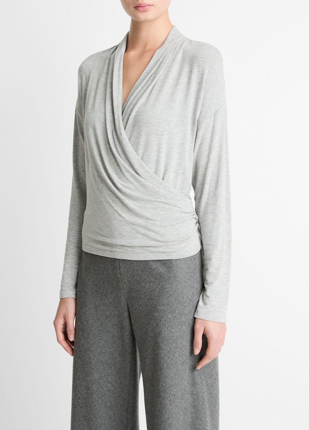 Relaxed Fixed-Wrap Jersey Top in Long Sleeve | VINCE Women