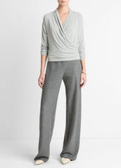 Relaxed Fixed-Wrap Jersey Top in Long Sleeve | VINCE Women