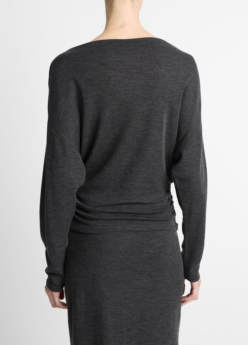 Draped Wool-Blend Slash-Neck Top in Long Sleeve | VINCE Women