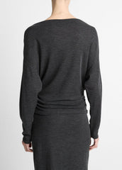 Draped Wool-Blend Slash-Neck Top in Long Sleeve | VINCE Women