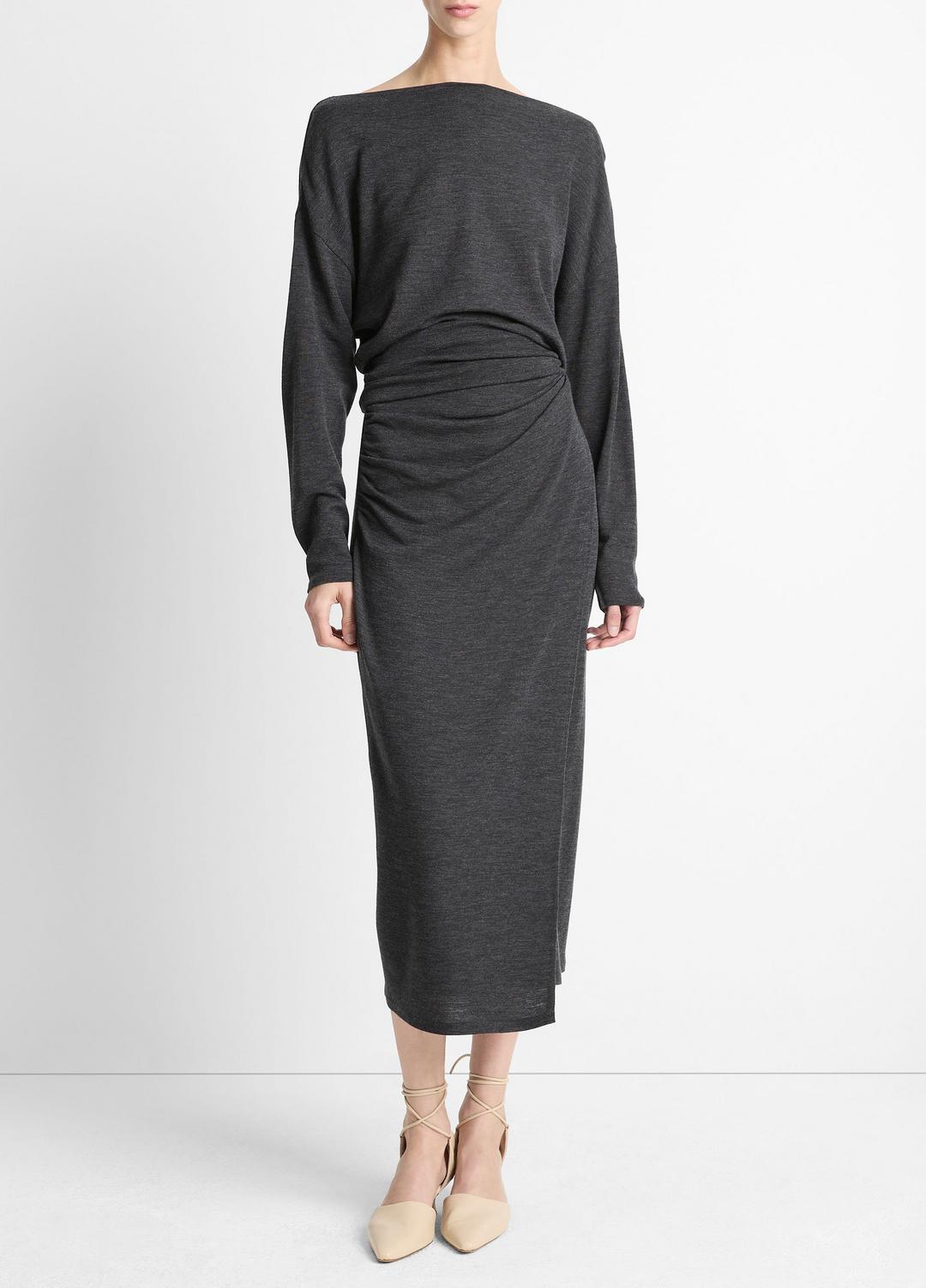 Draped Wool-Blend Slash-Neck Top in Long Sleeve | VINCE Women