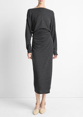 Draped Wool-Blend Slash-Neck Top in Long Sleeve | VINCE Women
