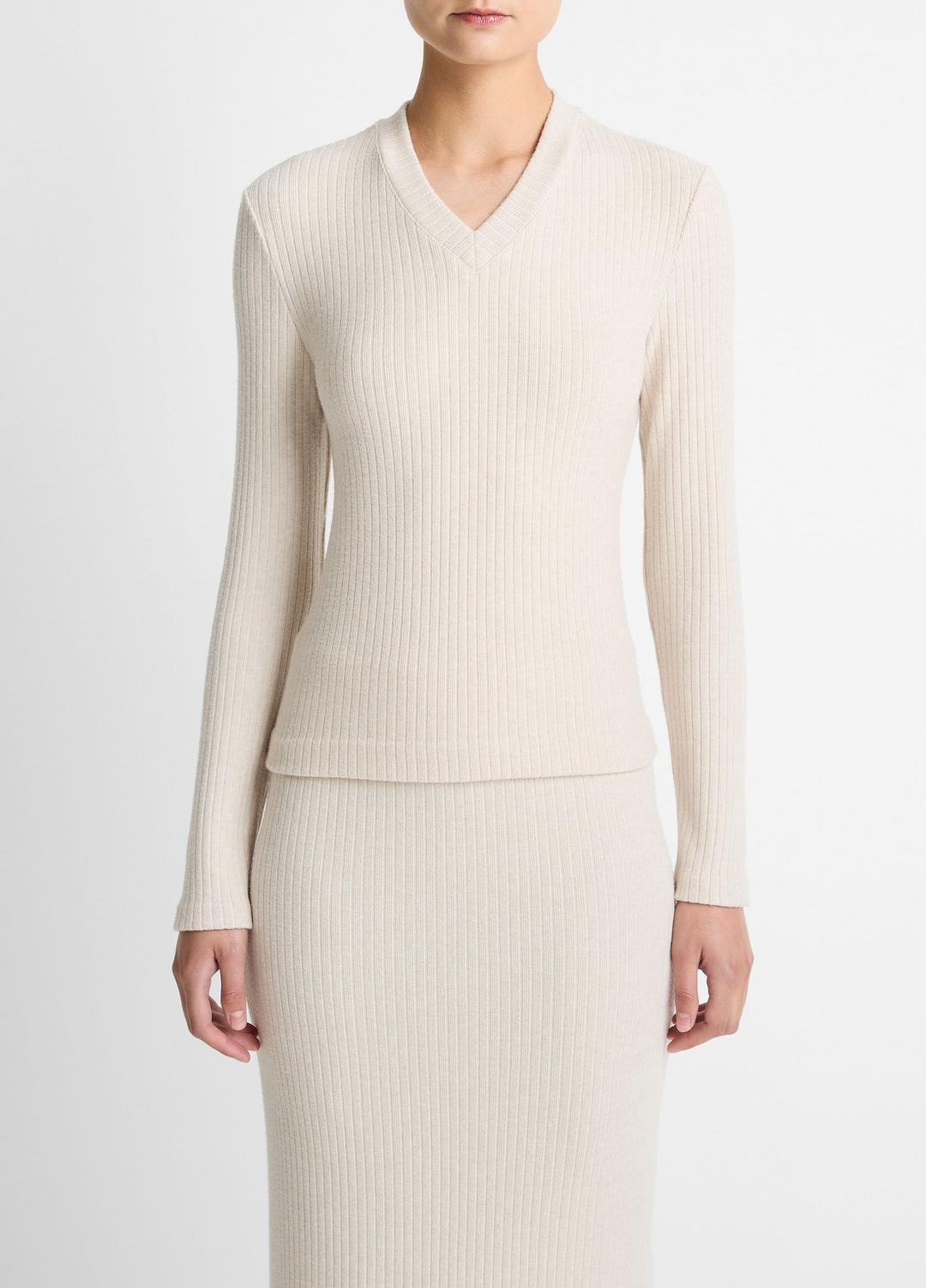 Cozy Rib High V-Neck Top in Long Sleeve | VINCE Women