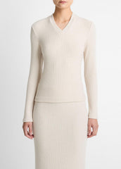 Cozy Rib High V-Neck Top in Long Sleeve | VINCE Women