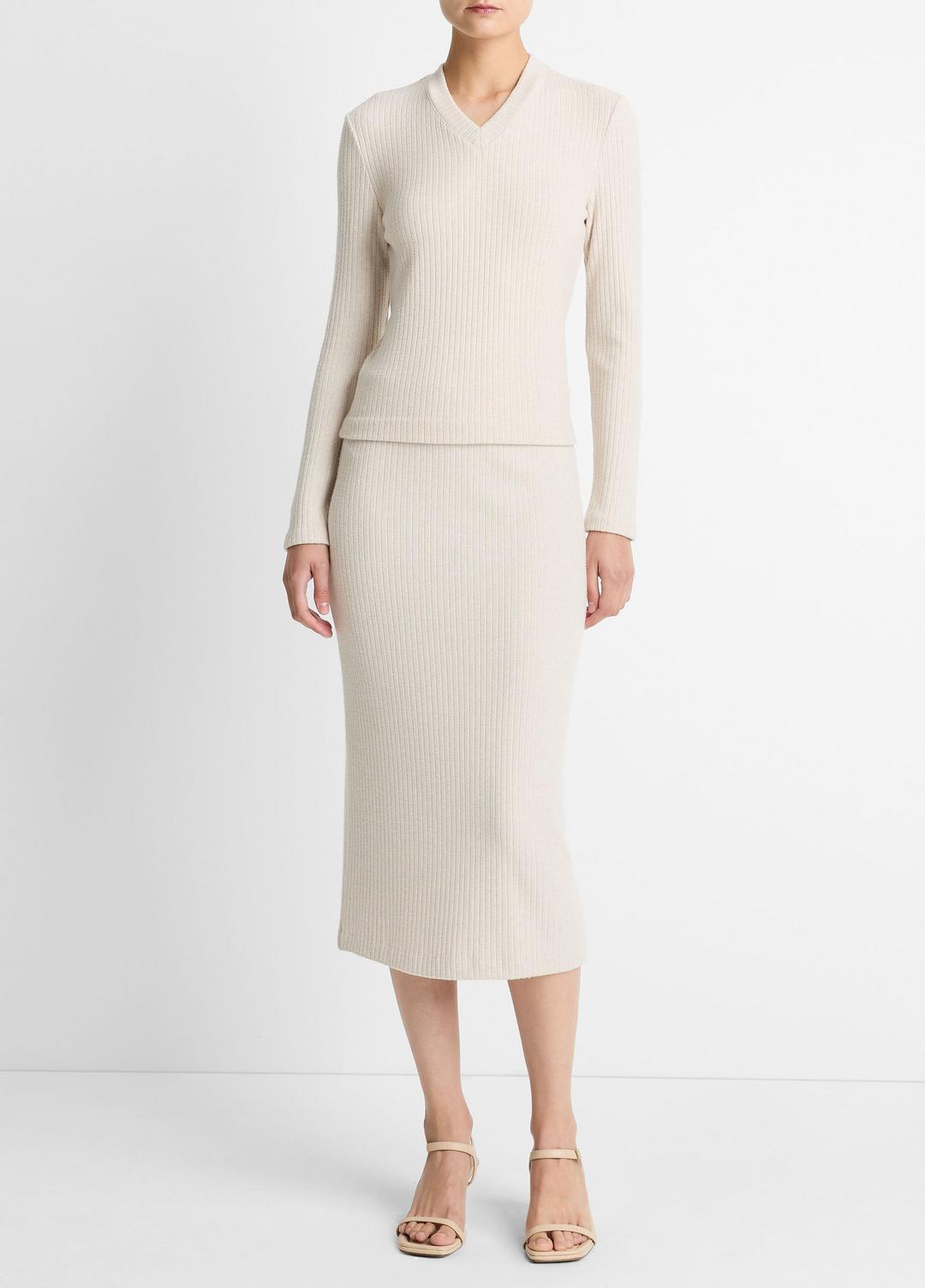 Cozy Rib High V-Neck Top in Long Sleeve | VINCE Women