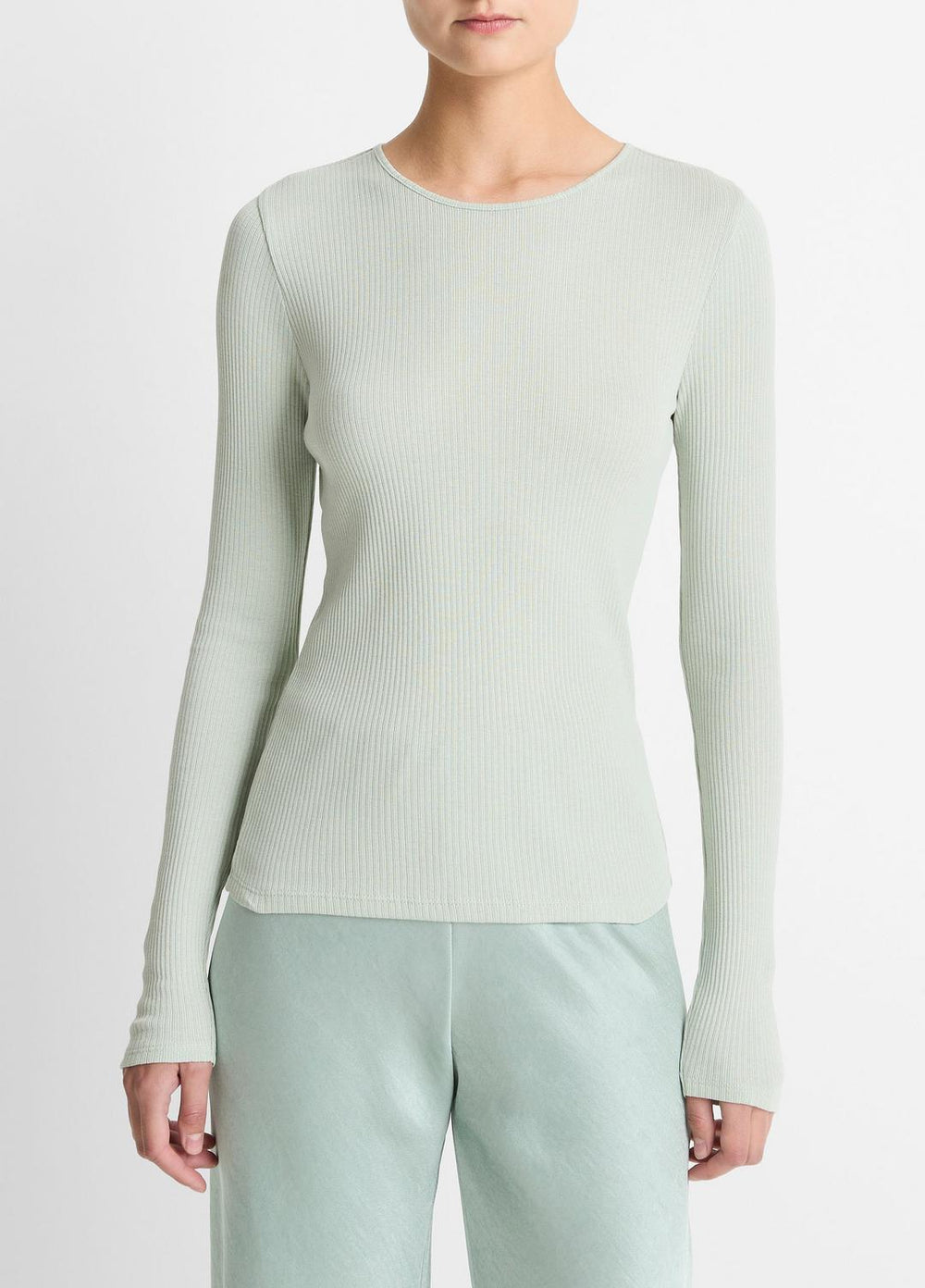Ribbed Pima Cotton Long-Sleeve T-Shirt in Long Sleeve | VINCE Women