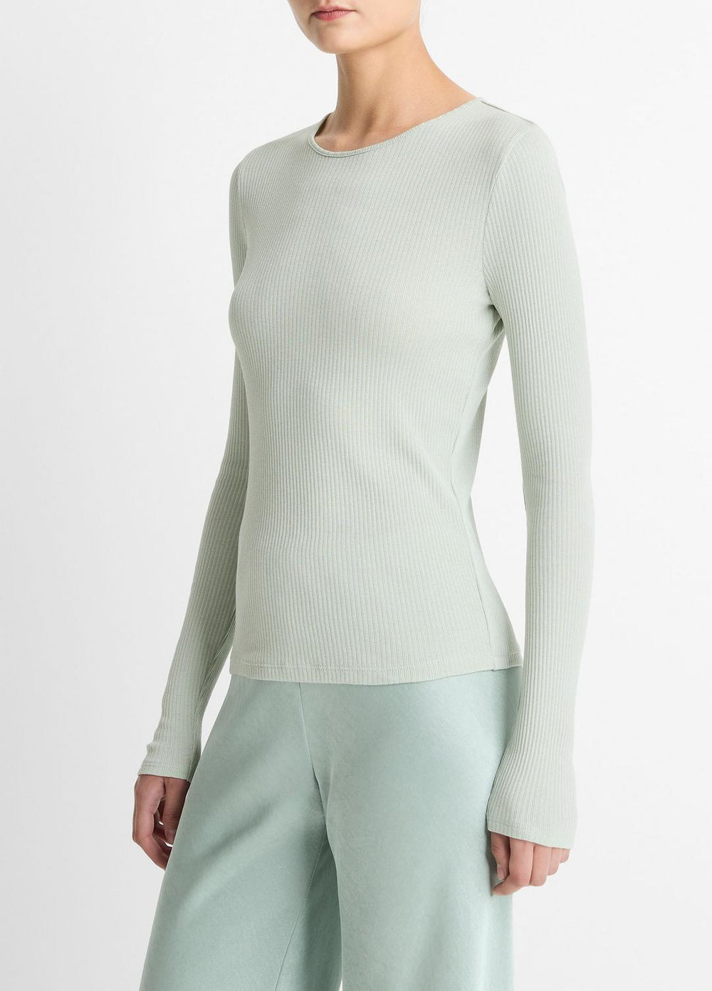 Ribbed Pima Cotton Long-Sleeve T-Shirt in Long Sleeve | VINCE Women