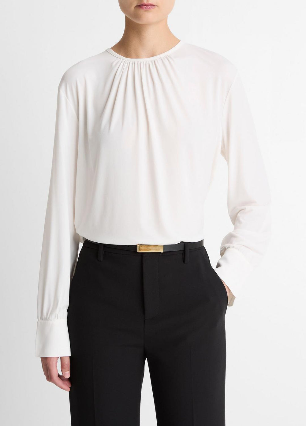 Matte Jersey Gathered Blouse in Long Sleeve | VINCE Women