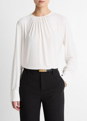 Matte Jersey Gathered Blouse in Long Sleeve | VINCE Women