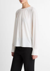 Matte Jersey Gathered Blouse in Long Sleeve | VINCE Women