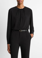 Matte Jersey Gathered Blouse in Long Sleeve | VINCE Women