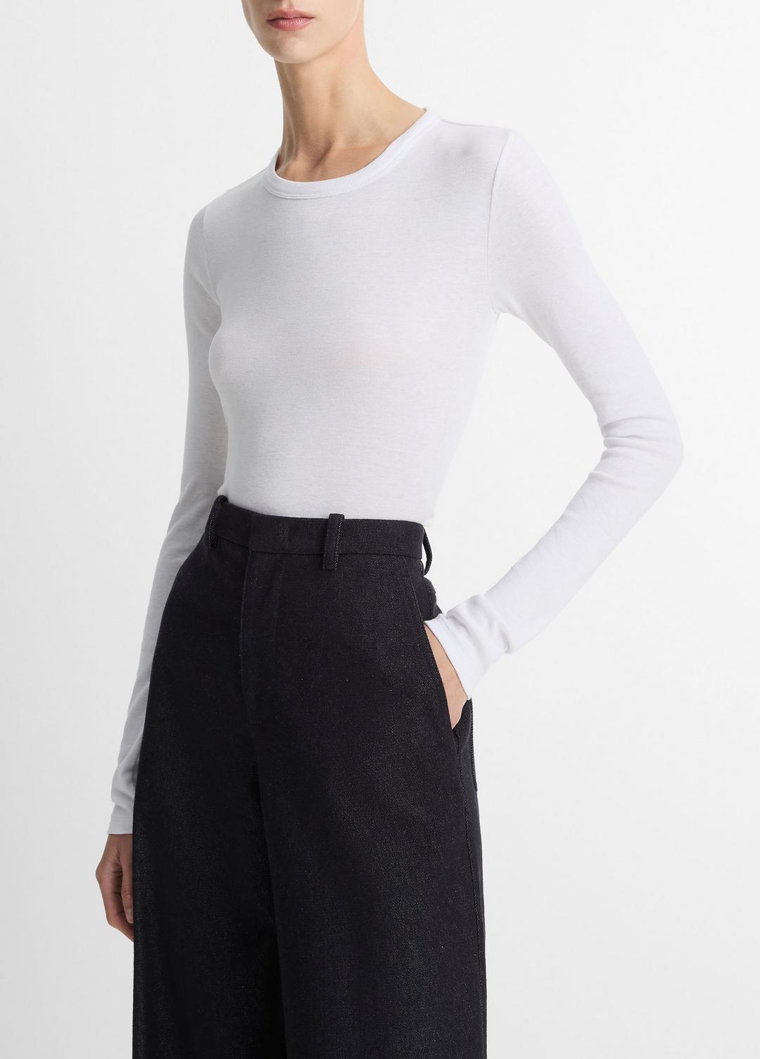Essential Pima Cotton-Blend Long-Sleeve T-Shirt in Long Sleeve | VINCE Women