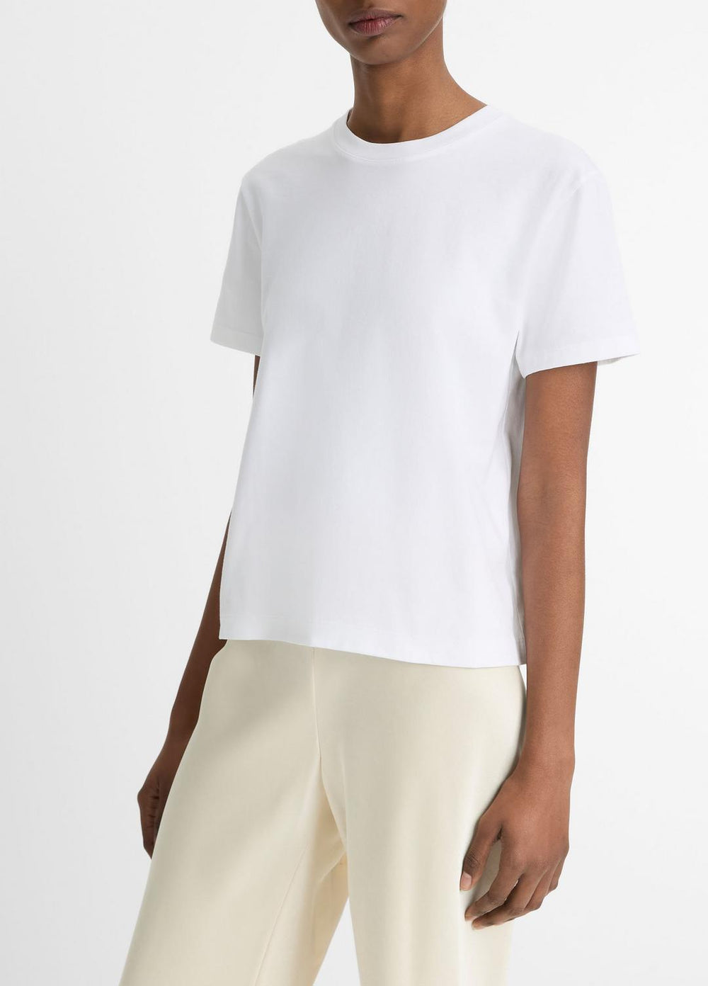 Pima Cotton Crew Neck T-Shirt in Short Sleeve | VINCE Women