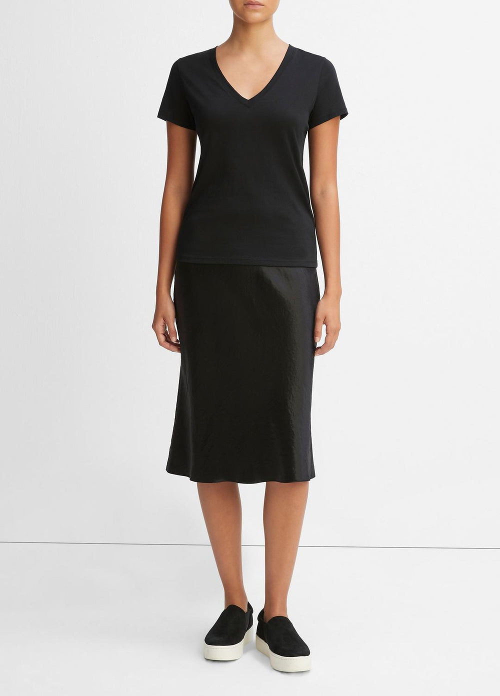 Essential Pima Cotton V-Neck T-Shirt in Short Sleeve | VINCE Women