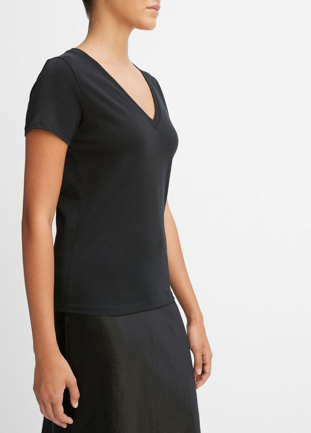 Essential Pima Cotton V-Neck T-Shirt in Short Sleeve | VINCE Women