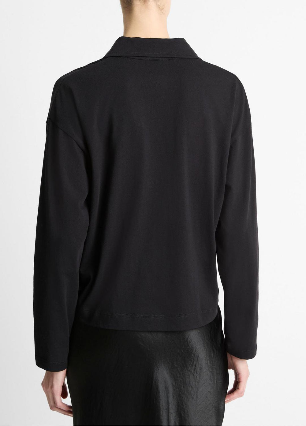 Easy Pima Cotton Long-Sleeve Polo Shirt in Long Sleeve | VINCE Women