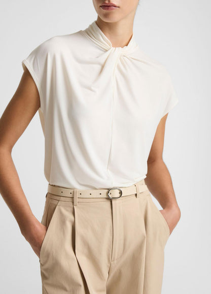 Twist-Neck Matte Jersey Cap-Sleeve Top  in Short Sleeve | VINCE Women
