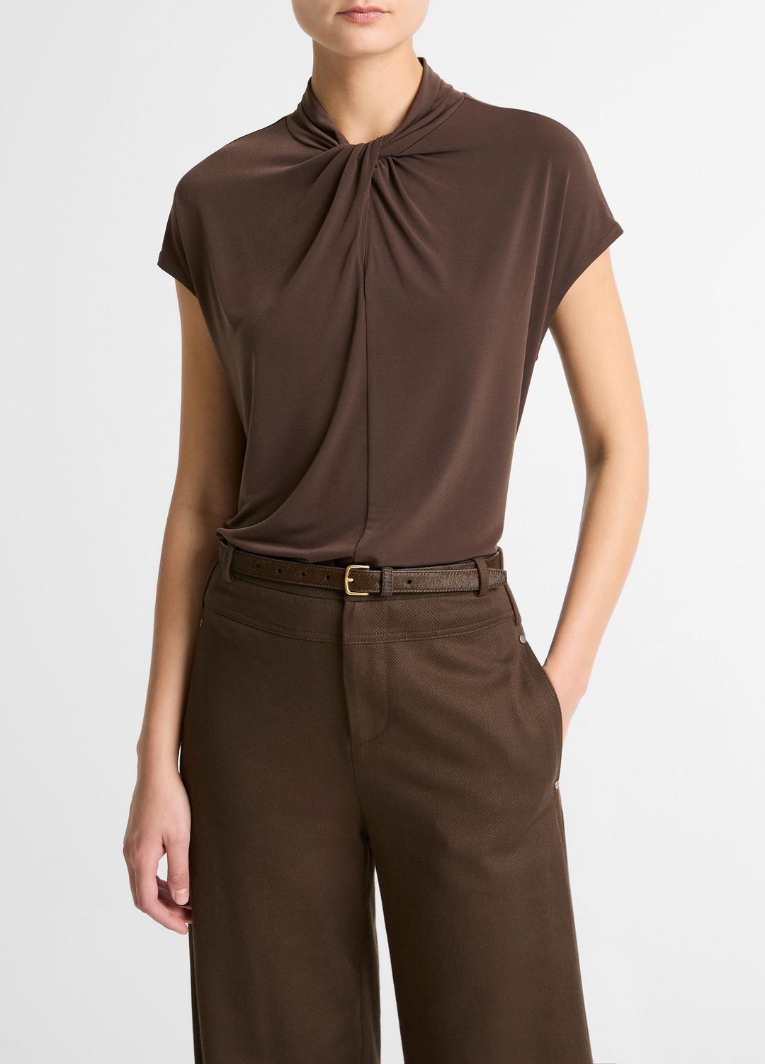 Twist-Neck Matte Jersey Cap-Sleeve Top  in Short Sleeve | VINCE Women
