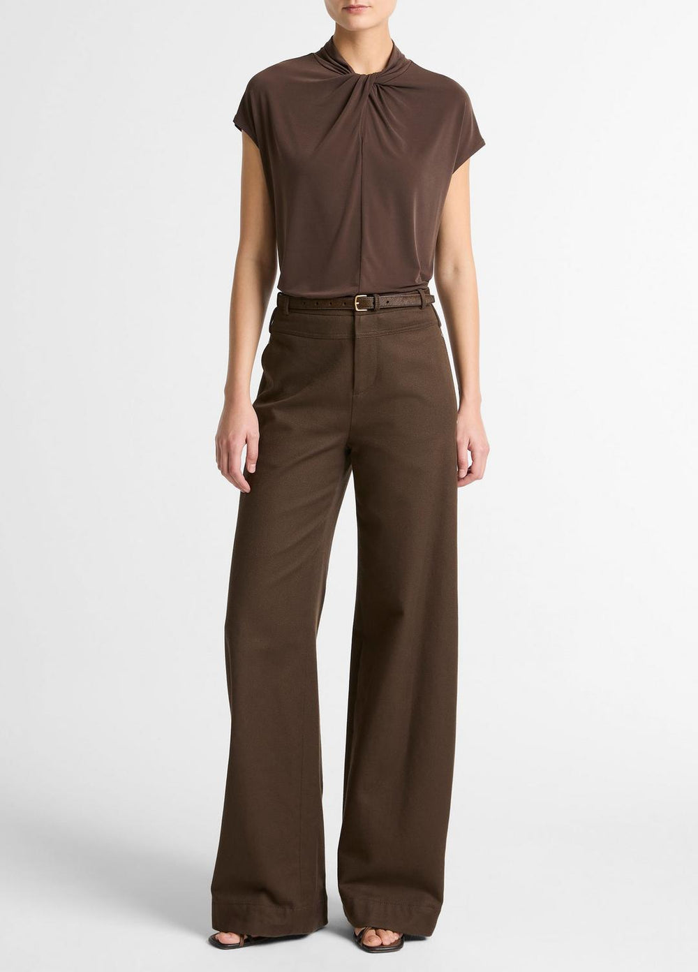 Twist-Neck Matte Jersey Cap-Sleeve Top  in Short Sleeve | VINCE Women