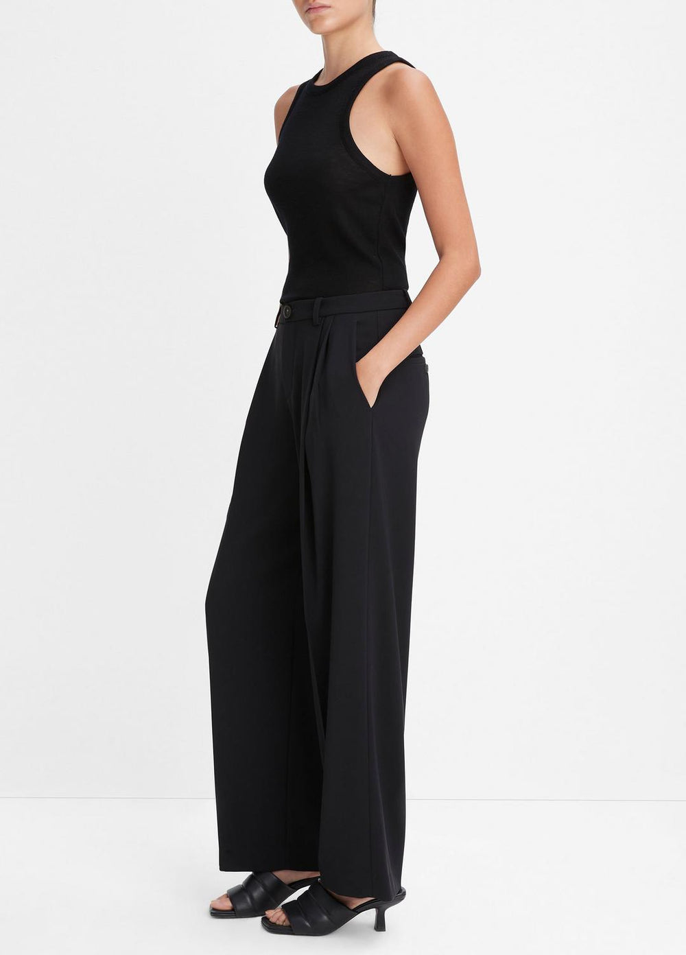 Drop-Waist Pleated Crepe Trouser in Trousers | VINCE Women