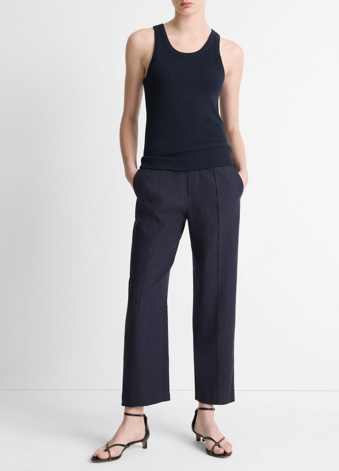 Grace Mid-Rise Linen-Blend Pull-On Pant in Trousers | VINCE Women