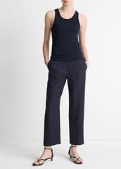 Grace Mid-Rise Linen-Blend Pull-On Pant in Trousers | VINCE Women